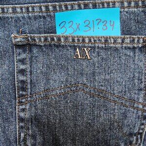 ARMANI EXCHANGE 33X34 BUTTON FLY DARK BLUE JEANS
